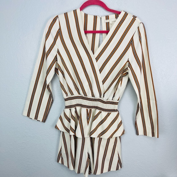 Maje Rayure Leni Striped Peplum Smocked Romper - Picture 2 of 9